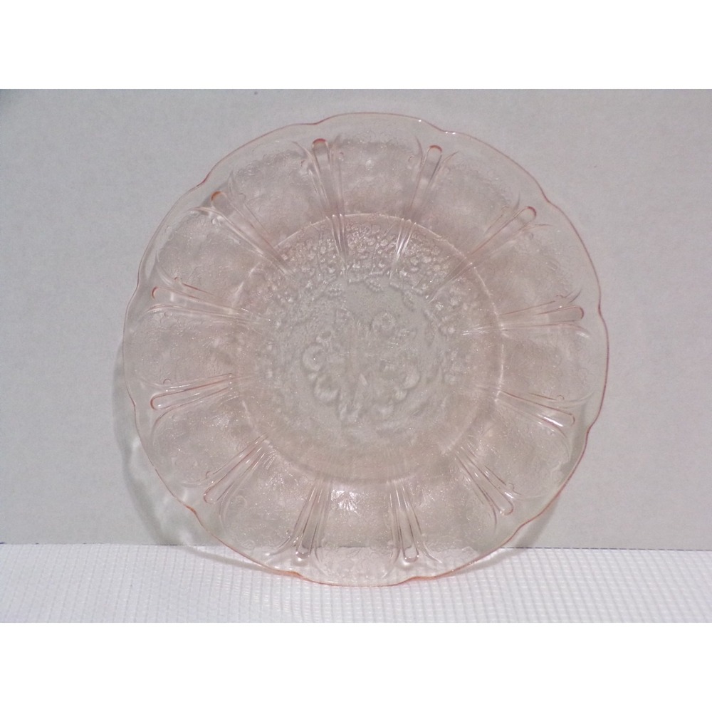 Vintage Jeannette Pink Depression Glass Plate with Cherry Blossom Design at 9in